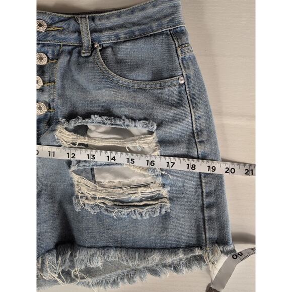 Women's Blue Denim Shorts American Flag Distressed Cut-Off USA Cheeky Size Small - Picture 7 of 9